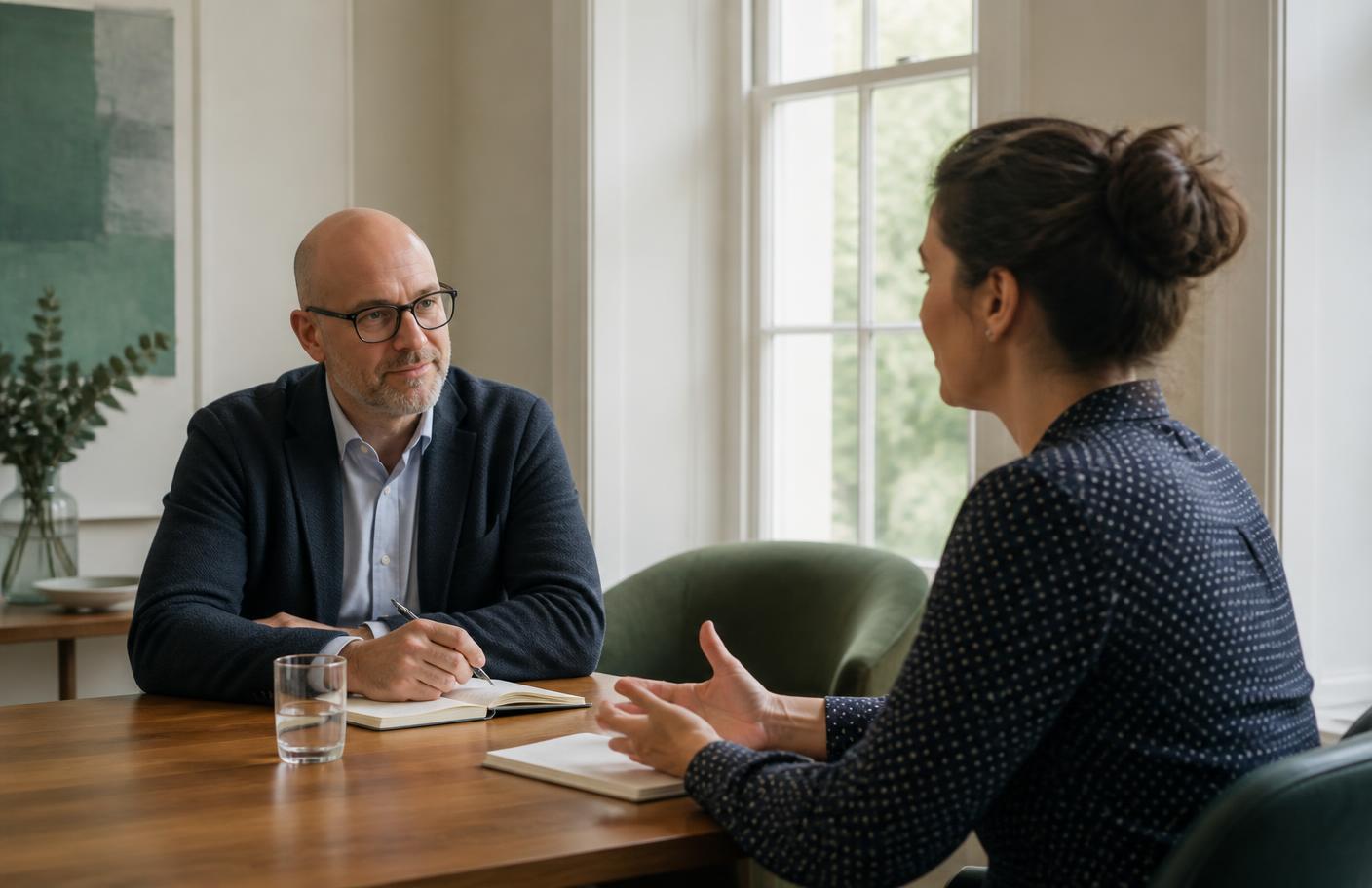 Sesión de coaching no clínico entre dos profesionales
